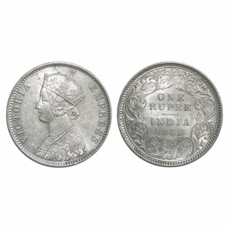 Victoria Empress, Silver, Rupee, 1888, Calcutta Mint, C3/I(i), 'C' incused, Ghost on Rev,