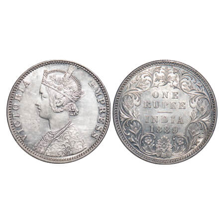 Victoria Empress, Silver, Rupee, 1889, Bombay Mint, C2/I, 'B' incused, Flat 1. F. Prid 177