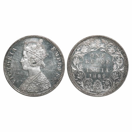 Victoria Empress, Silver, Rupee, 1889, Bombay Mint, C2/I, 'B' incused, Flat 1. F. Prid 177