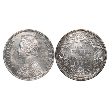 Victoria Empress, Silver, Rupee, 1890, Bombay Mint, C2/I, 'B' incused, Flat 1. F. Prid 178