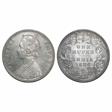 Victoria Empress, Silver, Rupee, 1890, Bombay Mint, C2/I, 'B' incused, Flat 1. F. Prid 178