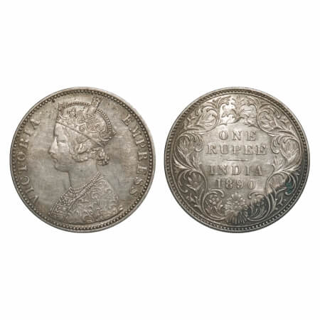 Victoria Empress, Silver, Rupee, 1890, Bombay Mint, C2/I, 'B' incused, Flat 1. F. Prid 178