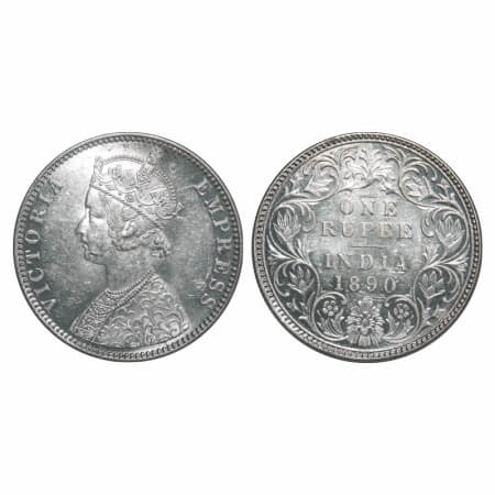 Victoria Empress, Silver, Rupee, 1890, Bombay Mint, C2/I, 'B' incused, Flat 1. F. Prid 178