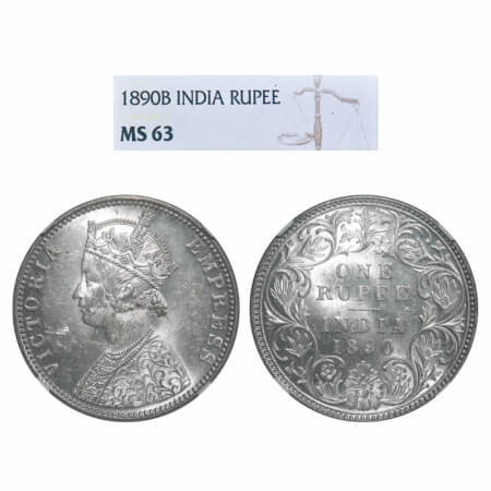 Victoria Empress, Silver, Rupee, 1890, Bombay Mint, C2/I, 'B' incused, Flat 1. F. Prid 178