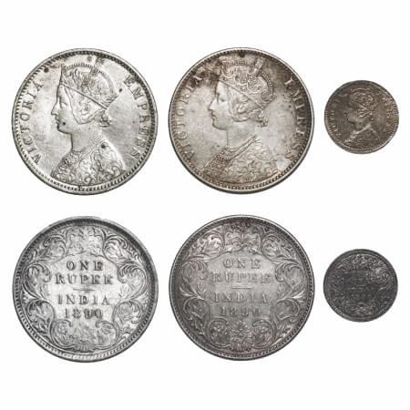Victoria Empress, Silver, 1890, (3 coins), 1) Rupee, Bombay Mint, C2/I, 'B' incused, Flat 