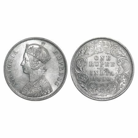 Victoria Empress, Silver, Rupee, 1890, Calcutta Mint, C3/I(i), 'C' incused, Flat 1. F. Pri