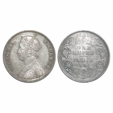 Victoria Empress, Silver, Rupee, 1891, Calcutta Mint, C3/I(i), 'C' incused, Flat 1. F. Pri