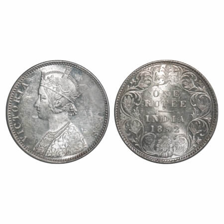 Victoria Empress, Silver, Rupee, 1892, Bombay Mint, C2/I, 'B' incused, Flat 1. F. Prid 181