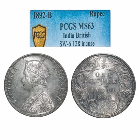 Victoria Empress, Silver, Rupee, 1892, Silver, Bombay Mint, C2/I, 'B' incused. F. Prid 181