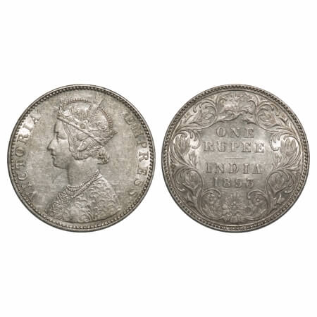 Victoria Empress, Silver, Rupee, 1893, Bombay Mint, C2/I(ii), 'B' incused, Flat 1. F. Prid