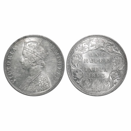 Victoria Empress, Silver, Rupee, 1893, Bombay Mint, C2/I(ii), 'B' incused, Flat 1. F. Prid