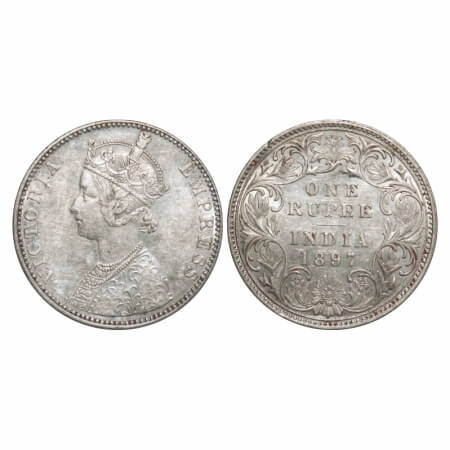 Victoria Empress, Silver, Rupee, 1897, Bombay Mint, C2/I(ii), 'B' incused, Flat 1. F. Prid