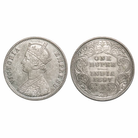 Victoria Empress, Silver, Rupee, 1897, Calcutta Mint, C3/I(i), 'C' incused, Flat 1. F. Pri