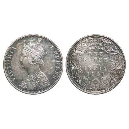 Victoria Empress, Silver, Rupee, 1901, Bombay Mint, A3(i)/I(ii), 'B' incused, Flat 1. F. P