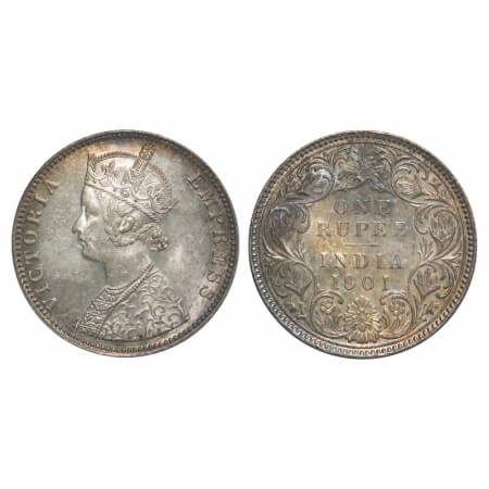 Victoria Empress, Silver, Rupee, 1901, Bombay Mint, C2/I, 'B' incused, Flat 1. F. Prid 188