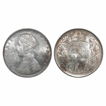Victoria Empress, Silver, Rupee, 1901, Bombay Mint, C2(ii)/I, 'B' incused, Flat 1. F. Prid