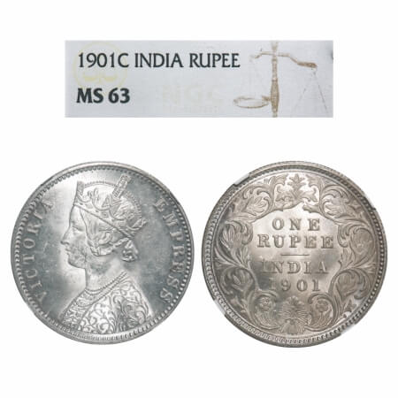 Victoria Empress, Silver, Rupee, 1901, Calcutta Mint, C3/I(i), 'C' incused, Flat 1. F. Pri