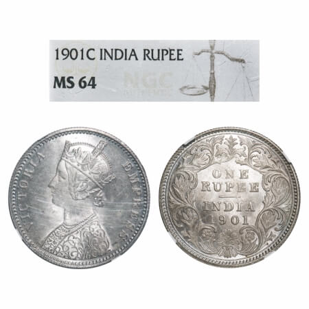 Victoria Empress, Silver, Rupee, 1901, Calcutta Mint, C3/I(i), 'C' incused, Flat 1. F. Pri