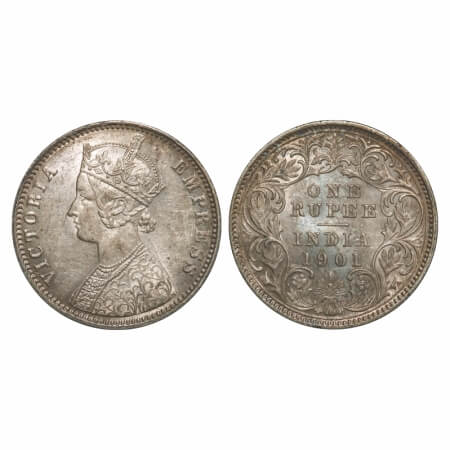Victoria Empress, Silver, Rupee, 1901, Calcutta Mint, C3/I(i), 'C' incused, Flat 1, Die cr