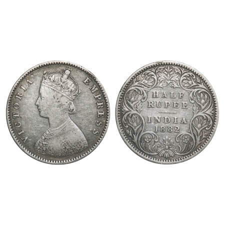 Victoria Empress, Silver, Half Rupee, 1882, Calcutta Mint, A/I, 'C' incused. F. Prid 266. 