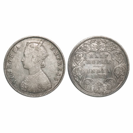 Victoria Empress, Silver, Half Rupee, 1882, Calcutta Mint, A/I, 'C' incused. F. Prid 266.