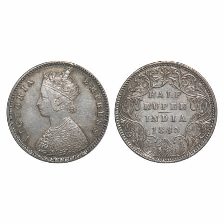 Victoria Empress, Silver, Half Rupee, 1885, Bombay Mint, A/II(i), 'B' raised and dot, Dual