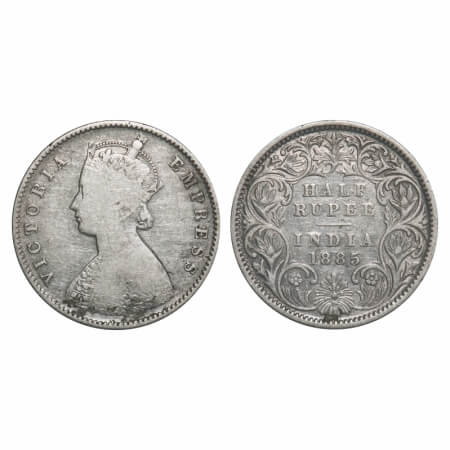Victoria Empress, Silver, Half Rupee, 1885, Calcutta Mint, A/I, 'C' incused. F. Prid 269. 