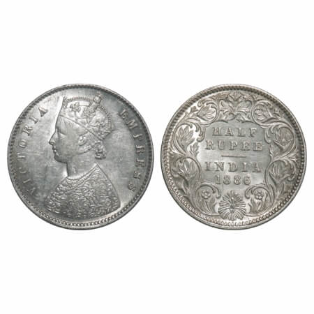 Victoria Empress, Silver, Half Rupee, 1886, Calcutta Mint, A/I, 'C' incused. F. Prid 270. 