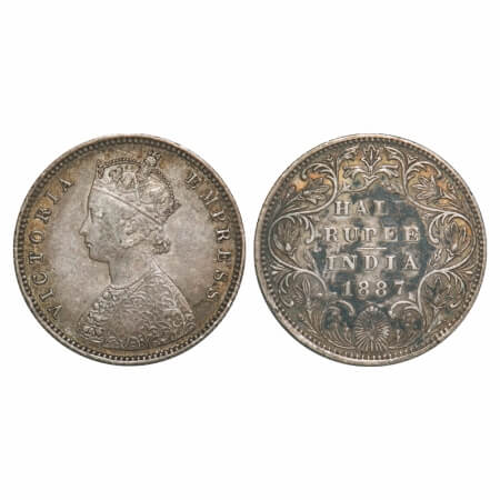 Victoria Empress, Silver, Half Rupee, 1887, Bombay Mint, A/II(i), 'B' raised. F. Prid 296.