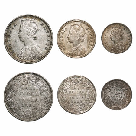 Victoria Empress, Silver, (3 coins), 1888, 1) Half Rupee, Bombay Mint, A/II(i), No mint ma