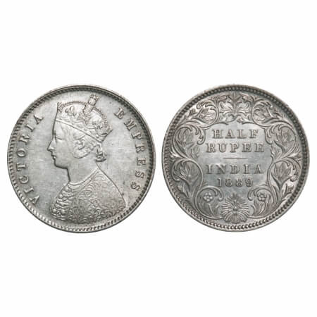 Victoria Empress, Silver, Half Rupee, 1889, Calcutta Mint, A/I, 'C' incused. F. Prid 273. 