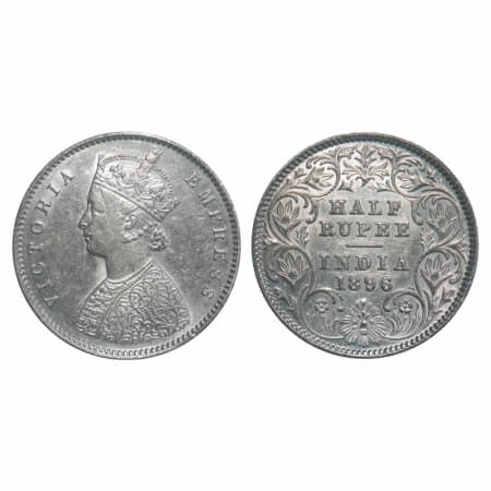 Victoria Empress, Silver, Half Rupee, 1896, Calcutta Mint, A/I, 'C' incused. F. Prid 279.