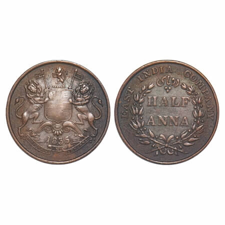 William IV, Copper, Half Anna, 1835, Madras Mint, Wreath with 20 Berries (10L + 10R), Flat
