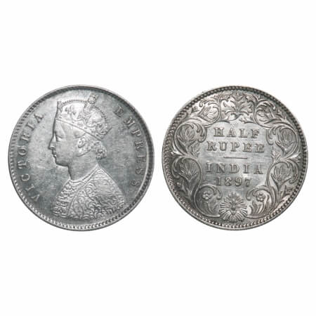 Victoria Empress, Silver, Half Rupee, 1897, Calcutta Mint, A/I, 'C' incused. F. Prid 280. 