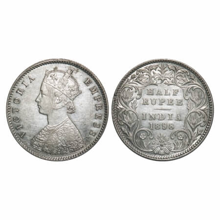 Victoria Empress, Silver, Half Rupee, 1898, Calcutta Mint, A/I, 'C' incused, A small nick 
