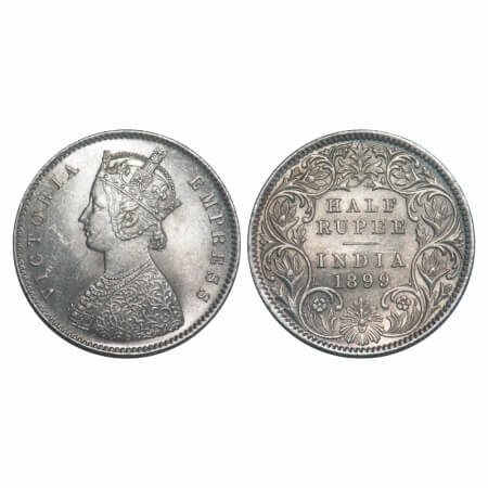 Victoria Empress, Silver, Half Rupee, 1899, Calcutta Mint, A/I, 'C' incused. F. Prid 282. 