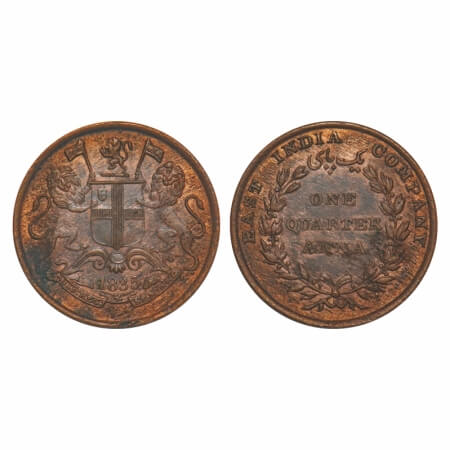 William IV, Copper, Quarter Anna, 1835, Calcutta Mint, A/I(i), Rev aligned, Wreath with 18