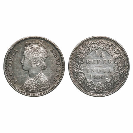 Victoria Empress, Silver, 1/4 Rupee, 1882, Bombay Mint, B/I, Dot. F. Prid Unlisted. GK 685