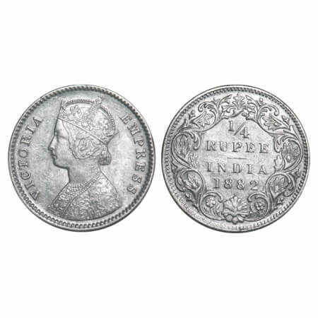 Victoria Empress, Silver, 1/4 Rupee, 1882, Bombay Mint, B/I, Dot. F. Prid Unlisted. GK 685