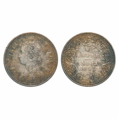 Victoria Empress, Silver, 1/4 Rupee, 1882, Calcutta Mint, C/II, 'C' incused. F. Prid 387. 