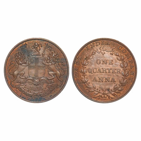 William IV, Copper, Quarter Anna, 1835, Madras Mint, A/II, Wreath with 18 Berries (9L + 9R