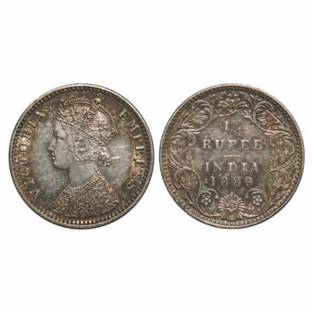 Victoria Empress, Silver, 1/4 Rupee, 1889, Bombay Mint, C(i)/II, 'B' incused. F. Prid 423.