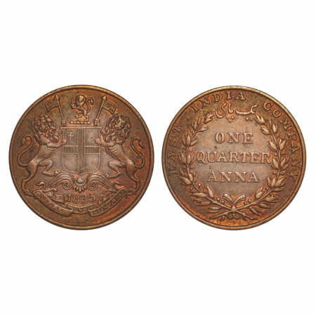 William IV, Copper, Quarter Anna, 1835, Madras Mint, A/II, Rev aligned, Wreath with 18 Ber