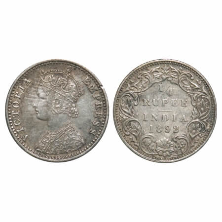 Victoria Empress, Silver, 1/4 Rupee, 1892, Bombay Mint, C(i)/I, 'B' incused. F. Prid 426. 