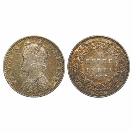 Victoria Empress, Silver, 1/4 Rupee, 1893, Bombay Mint, C(i)/I, 'B' incused, Struck throug