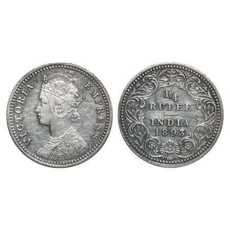 Victoria Empress, Silver, 1/4 Rupee, 1893, Calcutta Mint, C/II, 'C' incused. F. Prid 398. 
