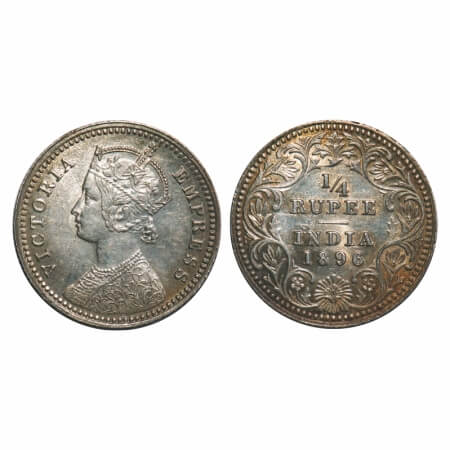 Victoria Empress, Silver, 1/4 Rupee, 1896, Calcutta Mint, C/II, 'C' incused. F. Prid 400. 