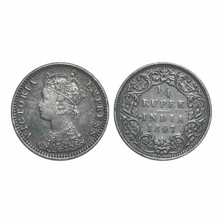 Victoria Empress, Silver, 1/4 Rupee, 1897, Bombay Mint, C(i)/I, 'B' incused. F. Prid 430. 