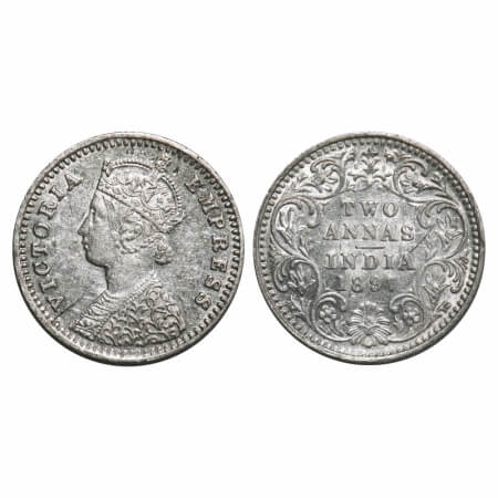 Victoria Empress, Silver, 2 Annas, 1897, Bombay Mint, B/II, 'B' incused, Die crack on Obv.
