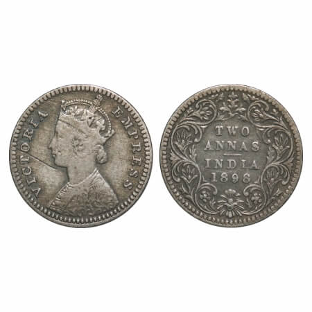 Victoria Empress, Silver, 2 Annas, 1898, Calcutta Mint, B/II, 'C' incused. F. Prid 513. GK